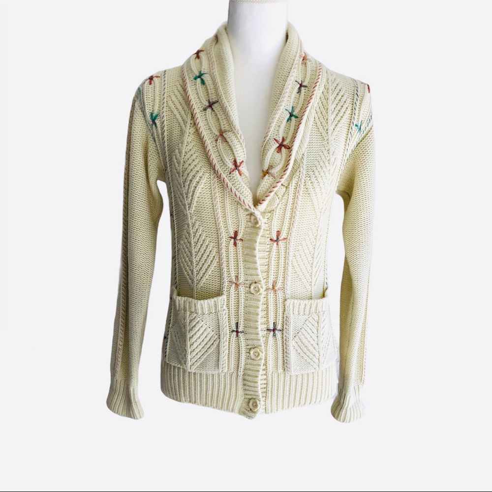 Sold - Vintage Chego Ivory Button Up embroidered Cardigan